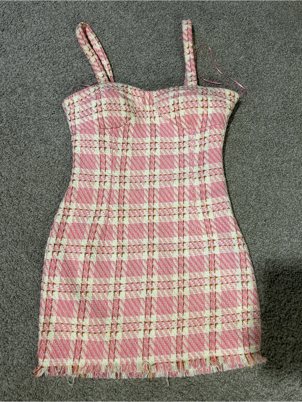 Endless Rose Pink Plaid Tweed Mini Dress